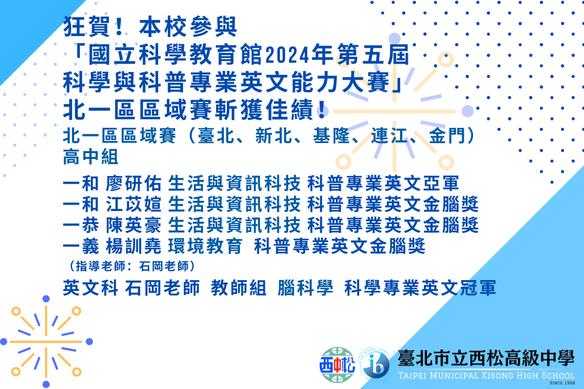 國立科學教育館第五屆科學與科普英文能力大賽北一區賽