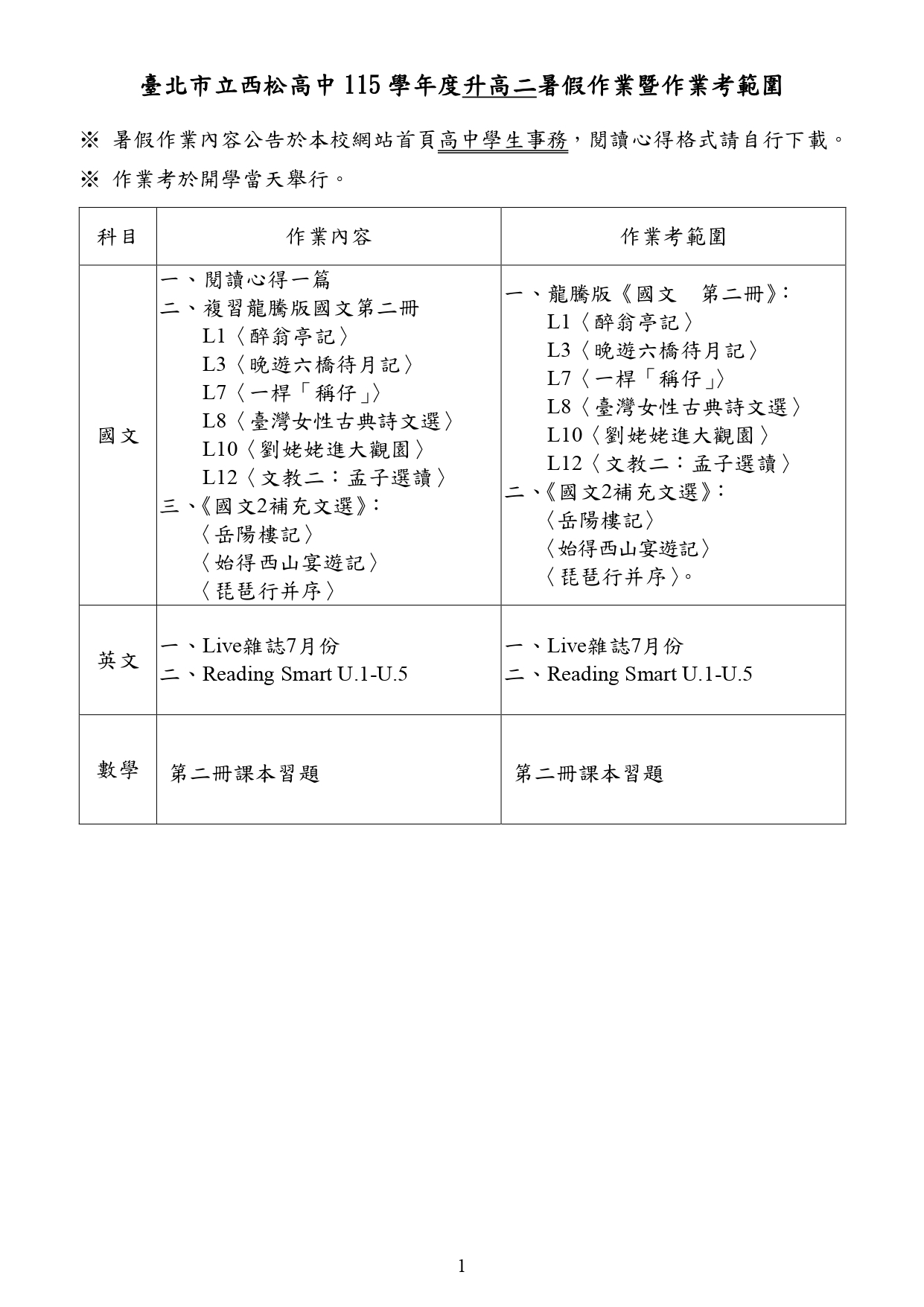 115高二暑假作業