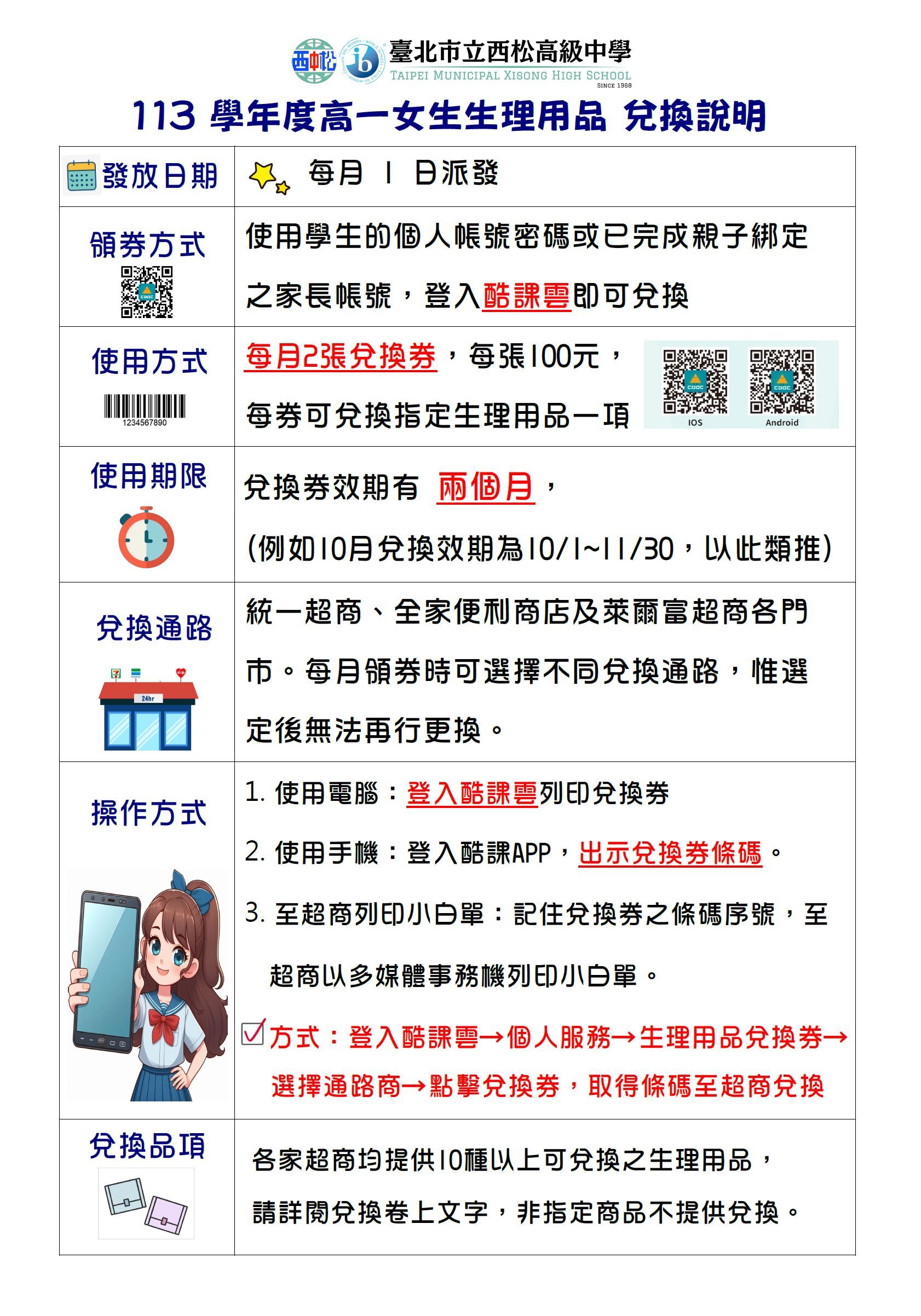 西松高中生理用品兌換圖檔